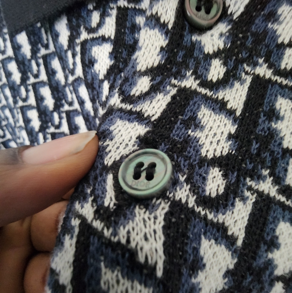 Dior Monogram Knit Navy Polo Shirt - Picture 7 of 9